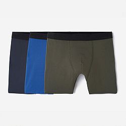 DECATHLON Súprava 3 pánskych priedušných boxeriek z mikrovlákna tmavomodré / modré / kaki modrá L