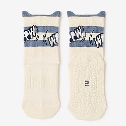 DOMYOS Detské protišmykové ponožky 600 béžové s potlačou biela 23-26