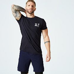DOMYOS Pánske priedušné tričko na kruhový tréning slim s okrúhlym výstrihom čierne XL