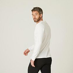 DOMYOS Pánske tričko 100 s dlhým rukávom na fitnes biele 3XL