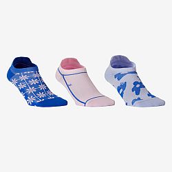 DOMYOS Ponožky na fitnes a kardio členkové 3 páry modro-ružové s potlačou 35-38