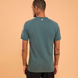 KIMJALY Pánske bezšvové tričko s krátkym rukávom na dynamickú jogu kaki zelená S