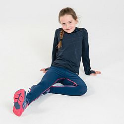 KIPRUN Detské bežecké priedušné tričko s dlhým rukávom Skincare tmavomodré 10-11 r (141-150 cm)