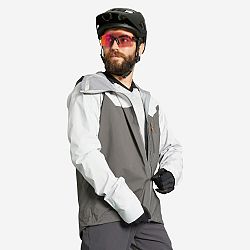 ROCKRIDER Pánska bunda na horskú cyklistiku All Mountain nepremokavá sivá šedá M