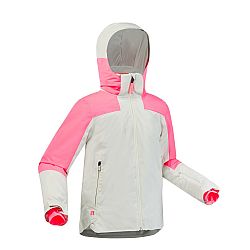 WEDZE Detská lyžiarska hrejivá a nepremokavá bunda 900 bielo-ružová béžová 8 ROKOV