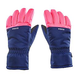 WEDZE Detské hrejivé a nepremokavé lyžiarske rukavice 100 modro-ružové fluorescenčné ružová 10 rokov