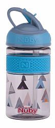 NUBY Fľaša športová 2v1 s tvrdou sklopiteľnou slamkou, 360 ml, modrá, 3+