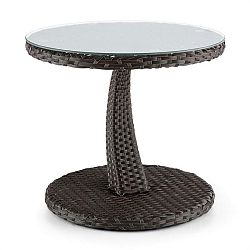 Blumfeldt Tabula, odkladací stolík, 50 cm, sklo, polyratan, hliník, dvojfarebný hnedý